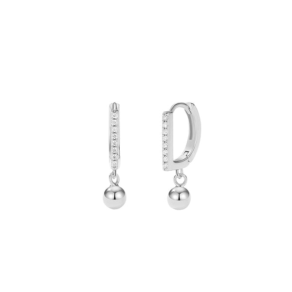 FE2796 925 Sterling Silver Letter D Shape Ball Dangle Earring