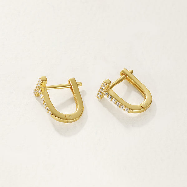FE2735 925 Sterling Silver Zirconia U Shape Hoop Earring