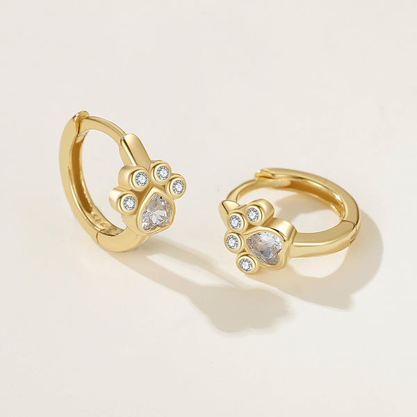 FE2142 925 Sterling Silver Cubic Zirconia Dog Paw Hoop Earrings