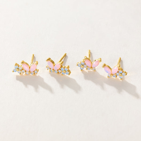 VFE0141 Milky Opal Pink Nano Butterfly Flower Mini Stud Earring