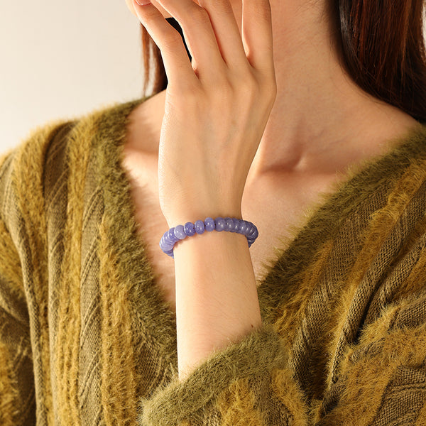 PB0141 925 Sterling Silver Purple Jade Charm Beaded Bracelet