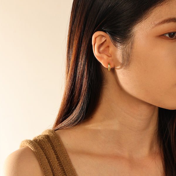 FE2878 925 Sterling Silver Inlaid Diamond Hoop Earrings