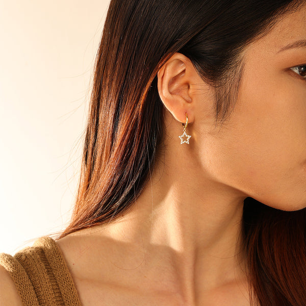 FE2818 925 Sterling Silver Cubic Zirconia Pentacle Dangle Earrings