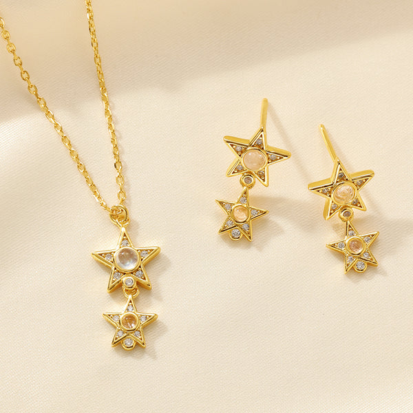 VFN0110 Double Star Moonstone CZ Necklace