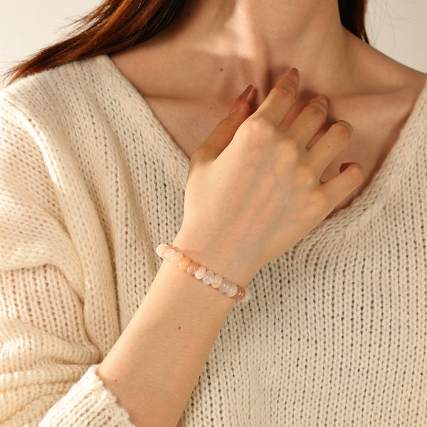 PB0152 925 Sterling Silver Pink Aventurine Beads Bracelet