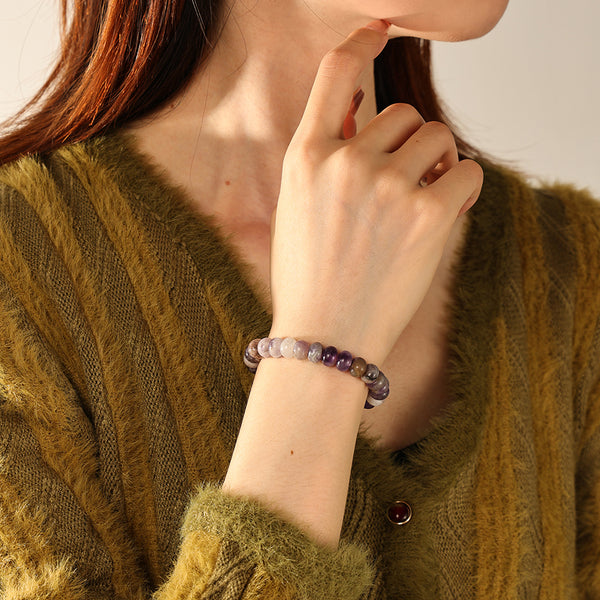 PB0140 925 Sterling Silver Amethyst Charm Beaded Bracelets