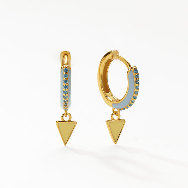 FE3175 Enamel Triangle CZ Drop Hoop Earring