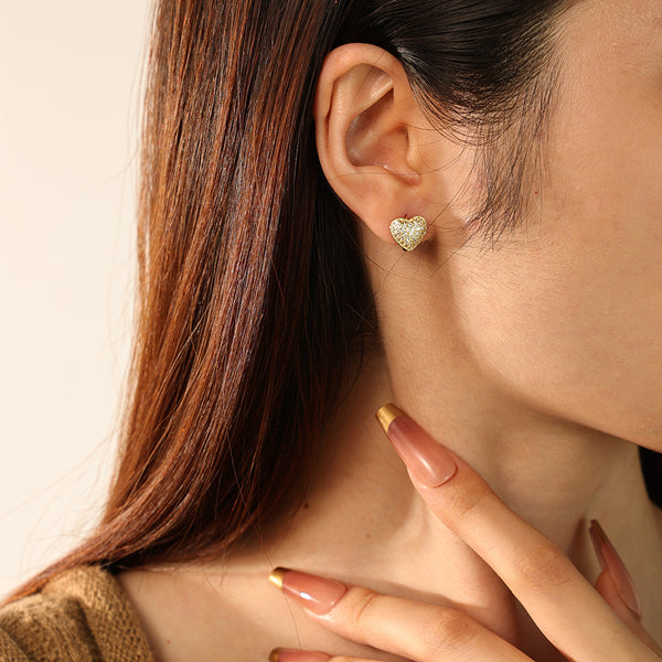 FE2734 925 Sterling Silver Pave Cubic Zirconia Heart Hoop Earrings