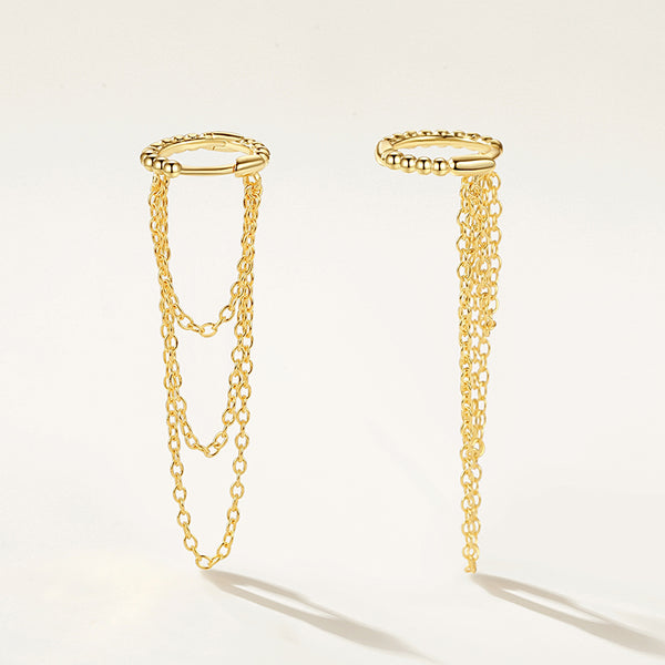 FE2168 925 Sterling Silver Triple Chain Bead Hoop Earrings