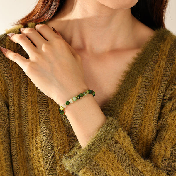 PB0114 Green Agate Charm Beaded Bracelet