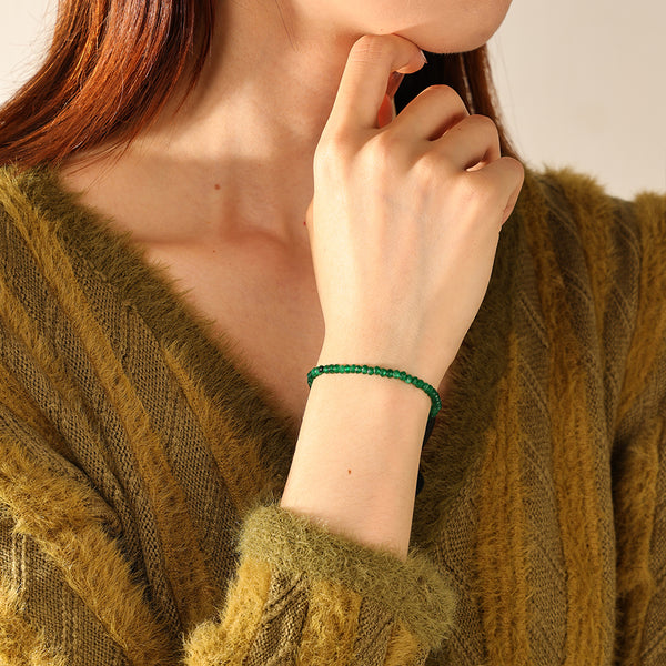 PB0124 925 Sterling Silver Green Jade Beaded Bracelets