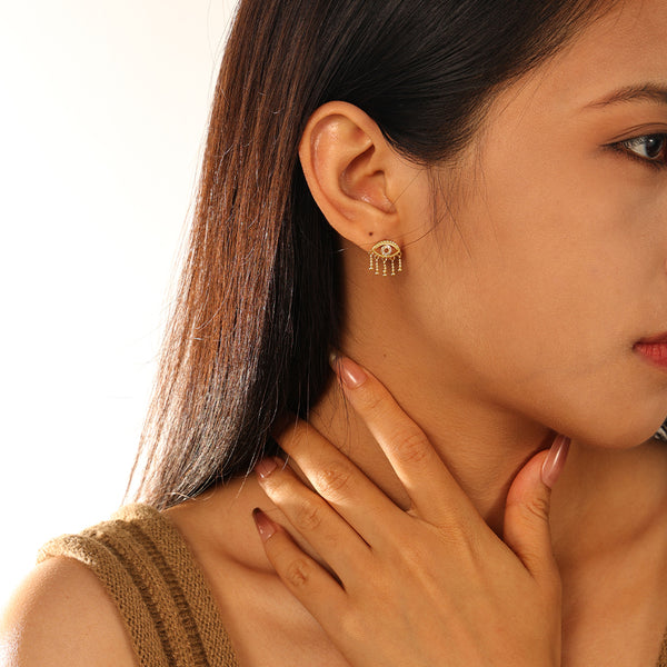 FE2718 925 Sterling Silver Full CZ Evil Eye Stud Earrings