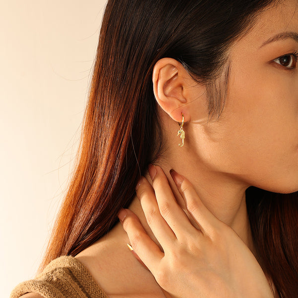 FE2817 925 Sterling Silver Seahorse Dangle Earrings