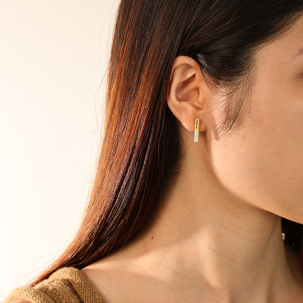 FE2849 925 Sterling Silver Cubic Zirconia Bar Stud Earring