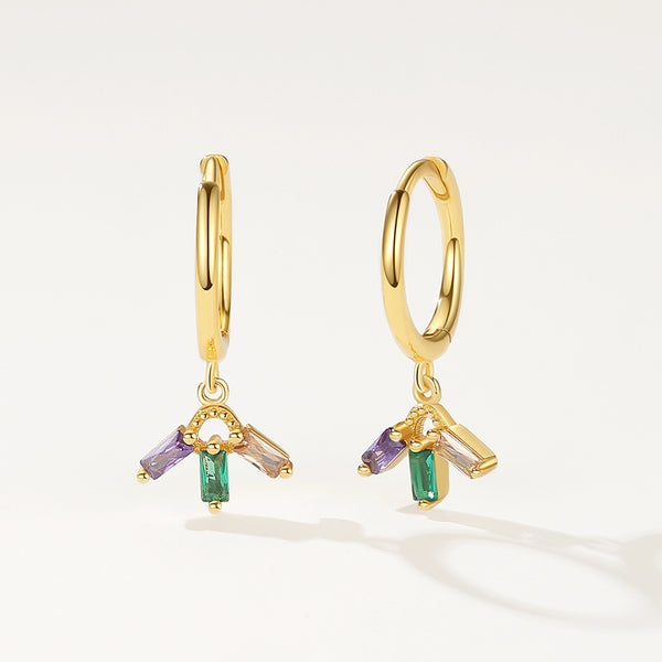 FE2215 925 Sterling Silver Trio Colorful CZ Dangle Earrings