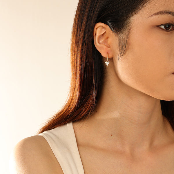 FE2965 925 Sterling Silver CZ Heart Dangle Hoop Earrings