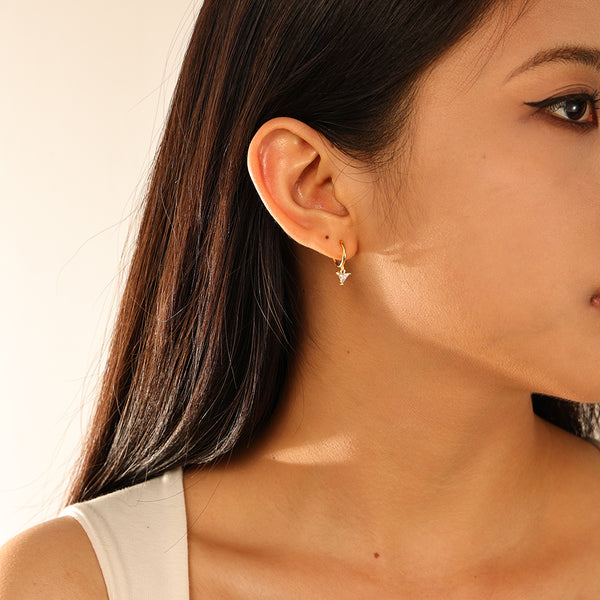FE2964 925 Sterling Silver Triangle Zirconia Dangle Hoop Earrings