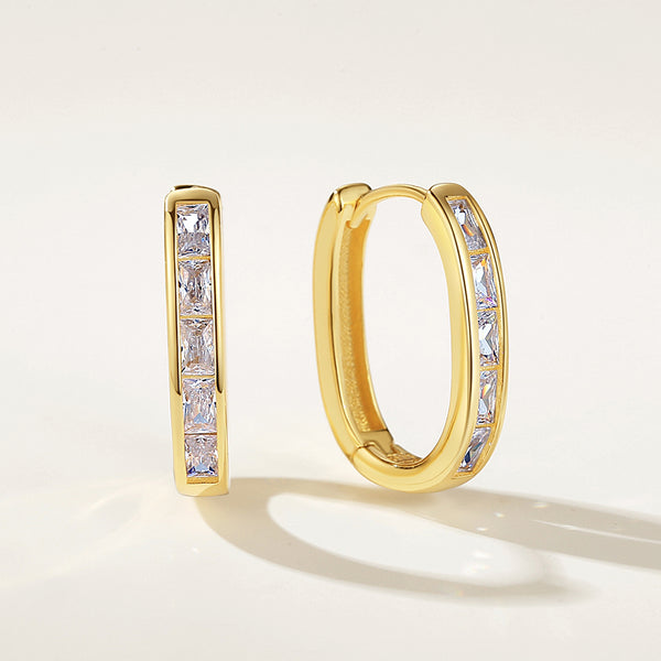 FE2138 925 Sterling Silver Rectangle Cubic Zirconia Band Hoop Earrings