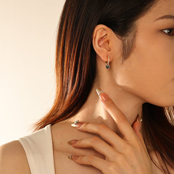 FE2952 925 Sterling Silver Enamel Heart Dangle Earrings