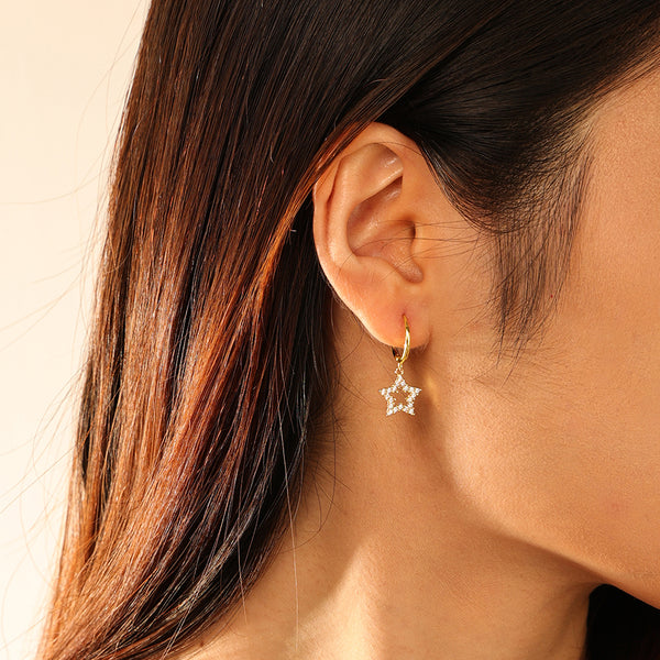 FE2818 925 Sterling Silver Cubic Zirconia Pentacle Dangle Earrings