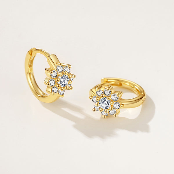 FE2154 925 Sterling Silver Cubic Zirconia Flower Hoop Earrings