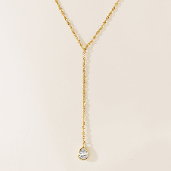 VFX0121 Teardrop CZ Lariat Necklace