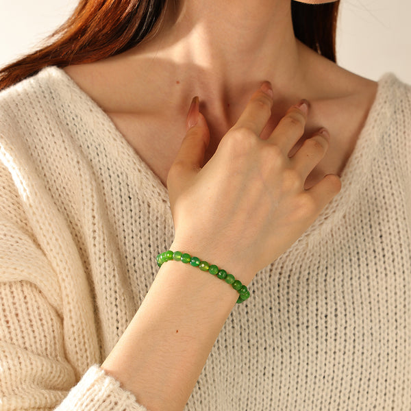 PB0112 Green Agate Charm Beaded Bracelets
