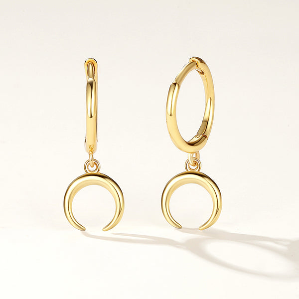 FE2214 925 Sterling Silver Smooth Horn Dangle Earrings