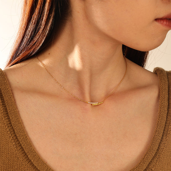 FX1190 925 Sterling Silver Bamboo Pearl Clavicle Necklace