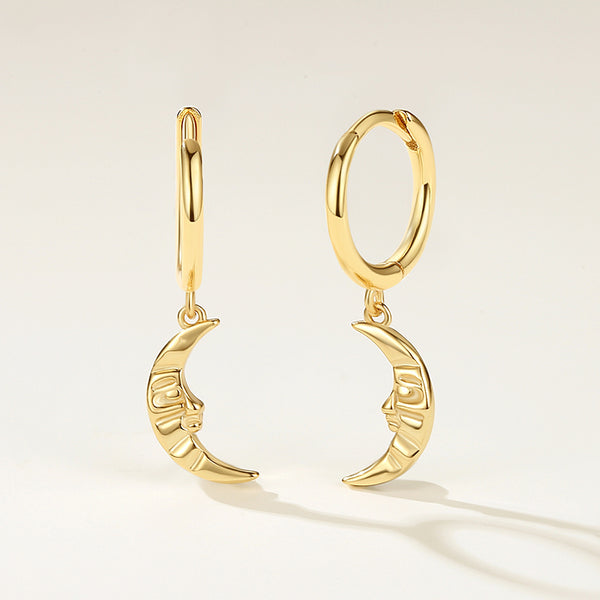 FE2217 925 Sterling Silver Smile Crescent Moon Dangle Earrings