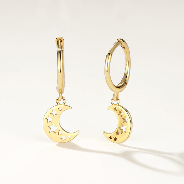 FE2238 925 Sterling Silver Moon Cutout Star Earrings