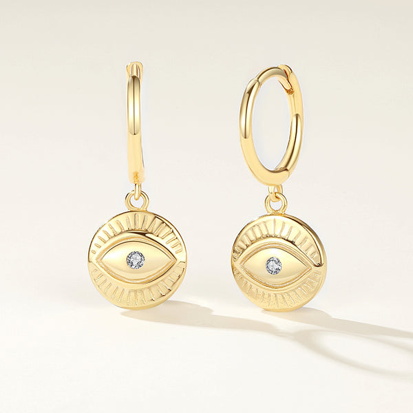 FE2191 925 Sterling Silver Round Eye Dangle Earrings