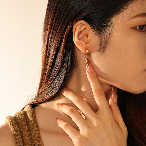 FE2875 925 Sterling Silver CZ Pave Heart Hoop Earrings