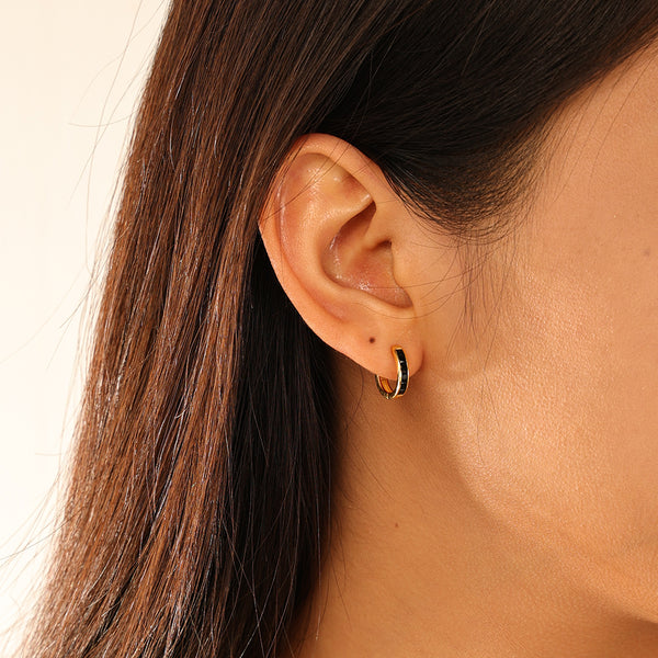 FE2959 925 Sterling Silver Black Zircon Hoop Earrings