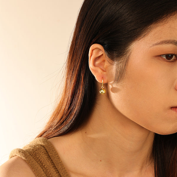 FE2749 925 Sterling Silver Round Gold Bead Dangle Earrings