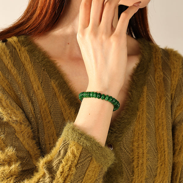 PB0132 925 Sterling Silver Green Beaded Charm Bracelets