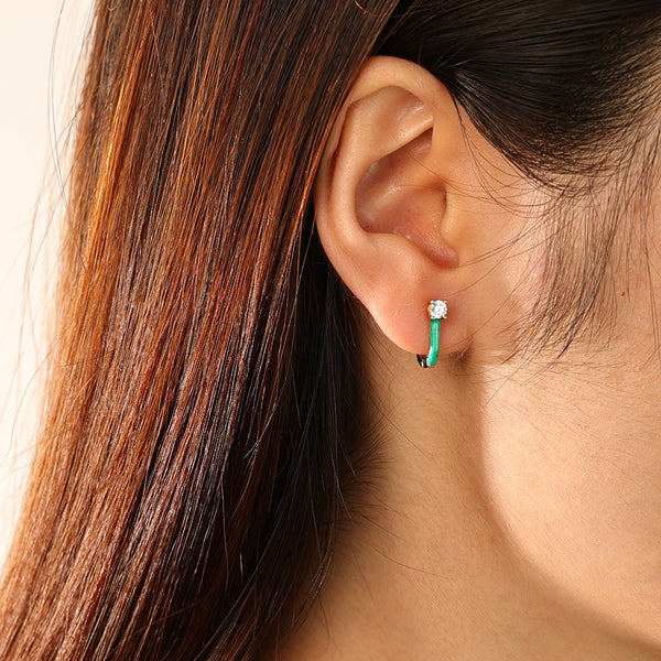 FE2807 925 Sterling Silver Enamel U Shape Hoop Earrings