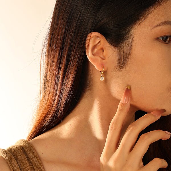 FE2892 925 Sterling Silver Asymmetrical Colorful CZ Hoop Earrings