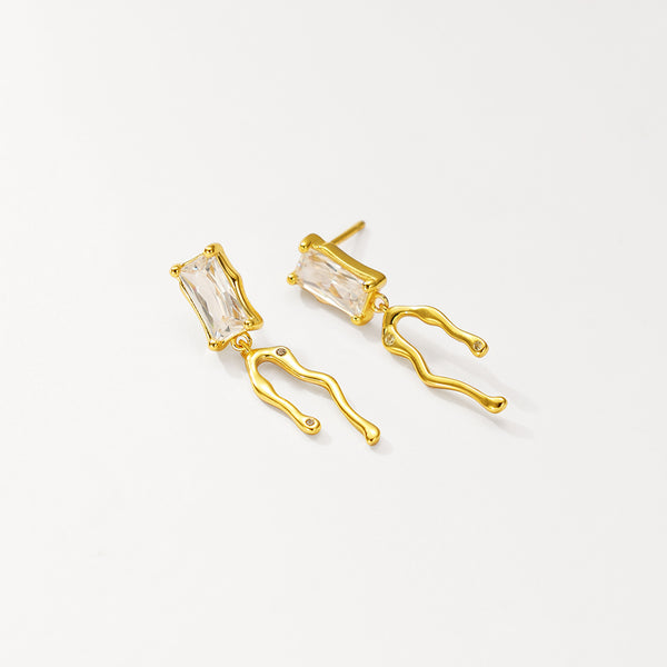 FE2839 925 Sterling Silver Square Zirconia Earrings Irregular Stud Earring