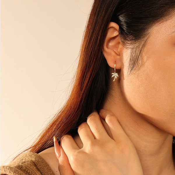 FE2720 925 Sterling Silver Cubic Zirconia Coconut Tree Dangle Hoop Earrings