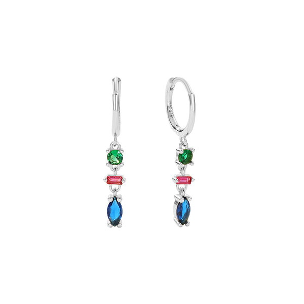 FE2748 925 Sterling Silver Tassel Colorful Zirconia Dangle Hoop Earrings