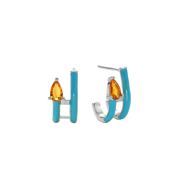 FE2854 925 Sterling Silver CZ Enamel Hoop Earrings