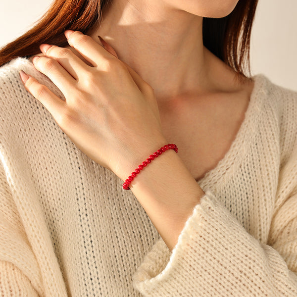 PB0131 925 Sterling Silver Red Coral Women Bracelets