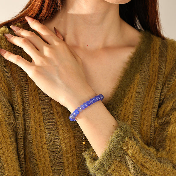 PB0142 925 Sterling Silver Agate Blue Chalcedony Bracelet