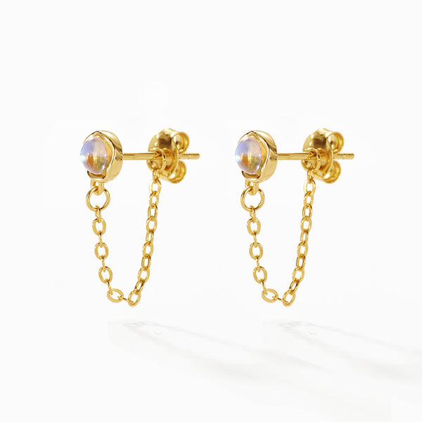VFE0103 Minimalist Moonstone Chain Stud Earring