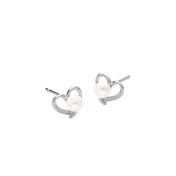 FE2913 925 Sterling Silver Pearl Heart Mini Stud Earring