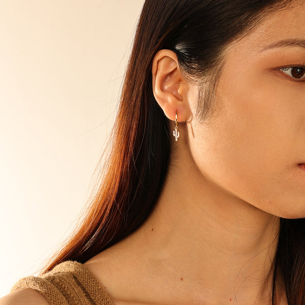 FE2812 925 Sterling Silver Pave Cubic Zirconia Cactus Dangle Earrings