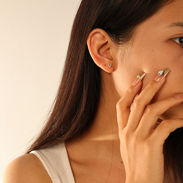 FE2928 925 Sterling Silver V-shaped Screw Piercing Stud Earrings