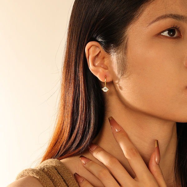 FE2862 925 Sterling Silver Zircon Lip Print Dangle Earrings