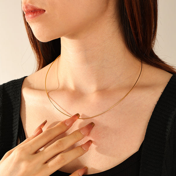 FX1298 925 Sterling Silver Women Plain Collar Necklace